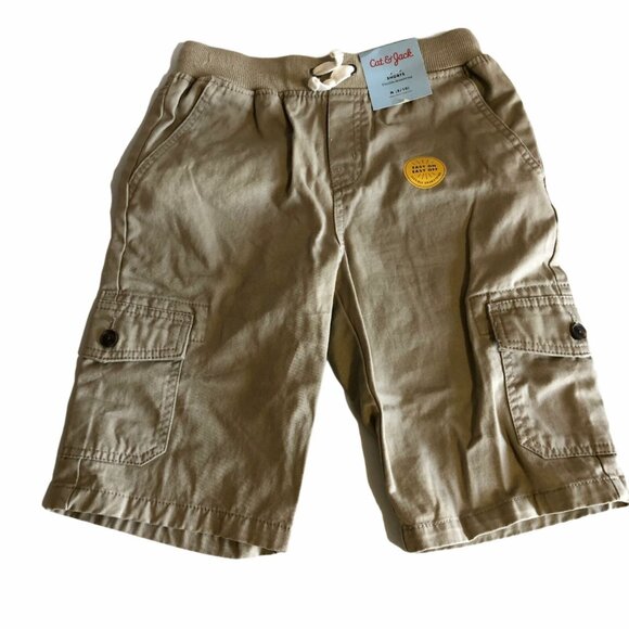 NWT Boys Cargo Shorts Pull On Pockets Bermuda Beige Tan Drawstring XS 4 5 Summer - Picture 9 of 9